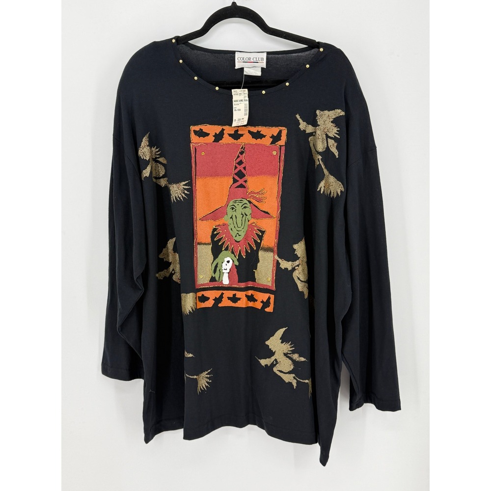 Halloween Vintage New Witch Pumpkin Studded Knit Top Size 26 Black Whimsigoth